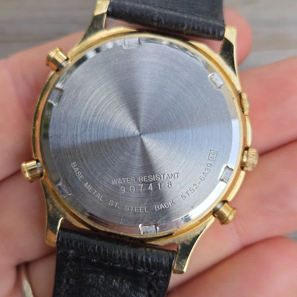 Vintage Seiko World Timer Alarm Quartz 37mm Wristwatch 5T52-6A39 New Battery